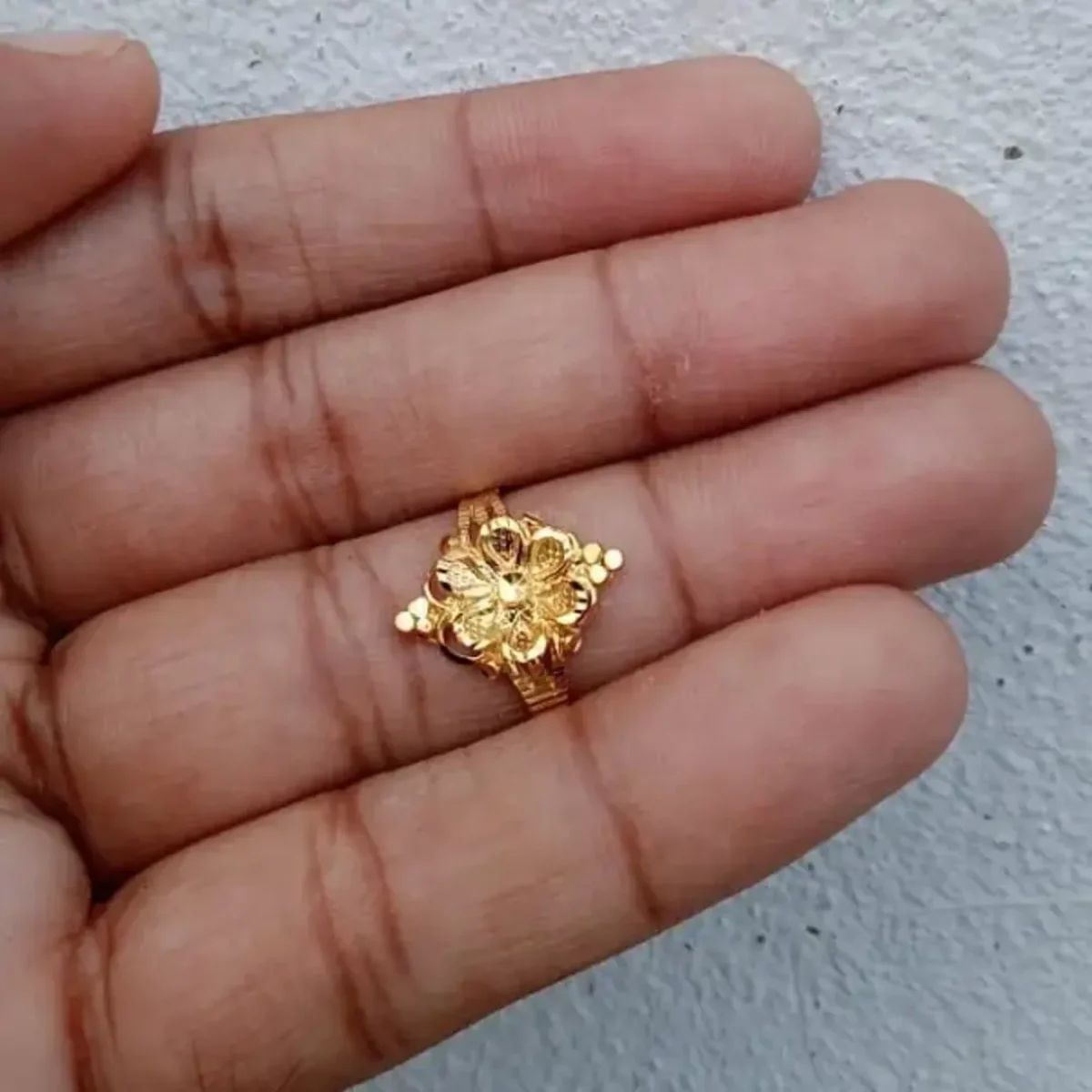 Simple Gold Plated Flower Finger Ring for Women- Free Size - Main Image