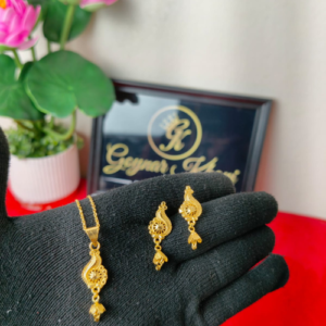 Simple Gold Plated Jewelry – Locket Chain Necklace With Matching Earrings