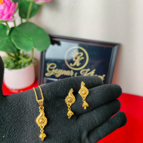 Simple Gold Plated Jewelry – Locket Chain Necklace With Matching Earrings