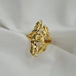 Simple Gold Plated Flower-Leaf Finger Ring for Women- Free Size Adjustable