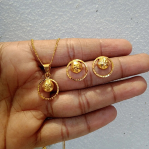 Simple Gold Plated Jewelry – Locket Chain Necklace With Matching Earrings