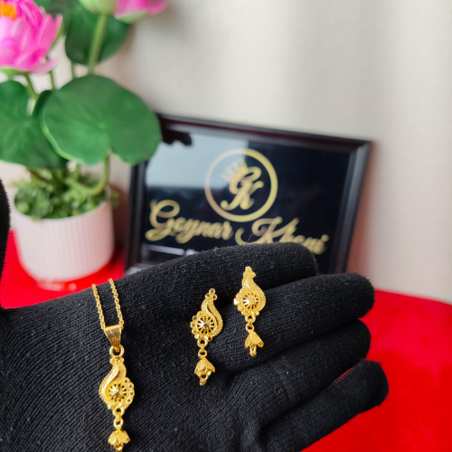 Simple Gold Plated Jewelry – Locket Chain Necklace With Matching Earrings - Image 2