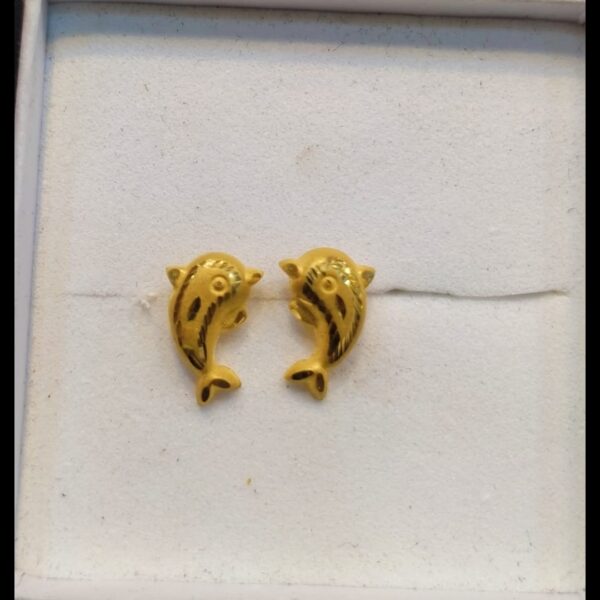 21K Simple Dolphin Earrings Gold-Dolphin Studs Gold