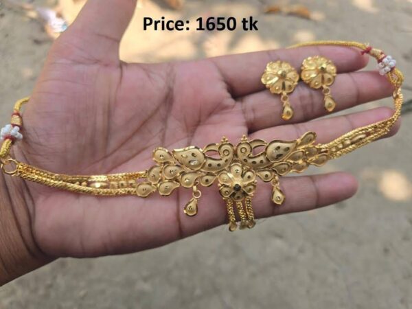 Traditional Gold Plated Choker Set with Earrings: