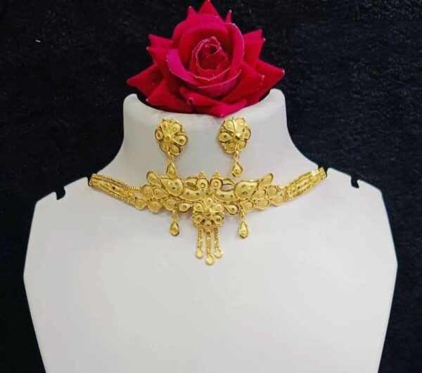 Traditional Gold Plated Choker Set with Earrings