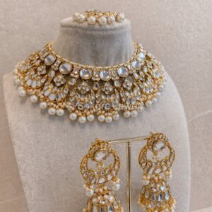 Bridal Jaipuri Kundan Necklace Set with Mirror Art
