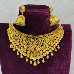 Budget-Friendly Gold Plated Choker Set with Matching Earrings