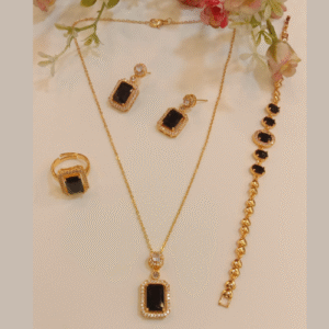 100% Color Guarantee Gold Plated black Stone Jewelry Set
