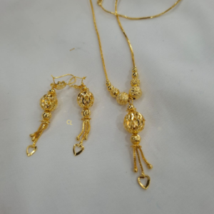 Simple Gold Plated Jewelry – Locket Chain Necklace With Matching Earrings