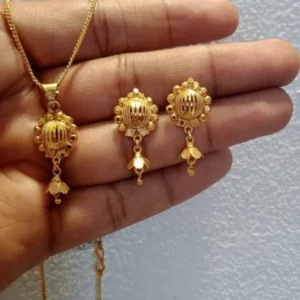 Sunflower Locket Chain With Matching Earrings for Women